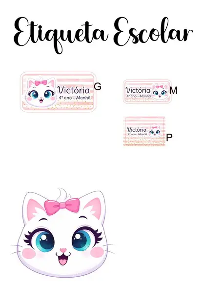 Etiqueta Escolar Gatinha - Kit 2
