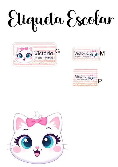 Etiqueta Escolar Gatinha Gata - Kit 2