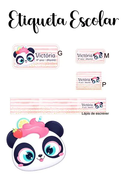 Etiqueta Escolar Panda Pandinha - Kit 3