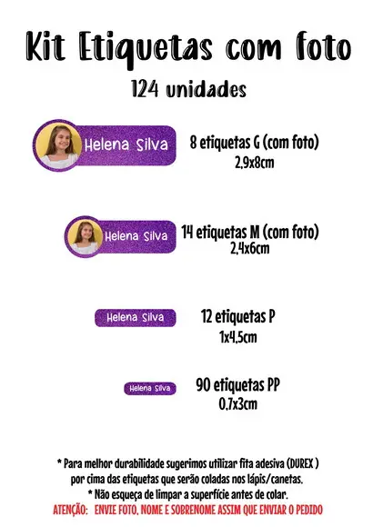 Kit Etiqueta Escolar Lavável com Foto