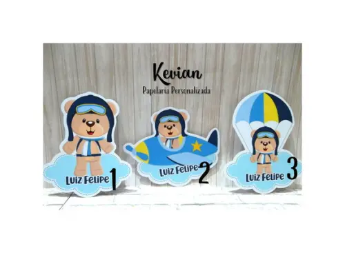 Aplique Tag para Tubete Ursinho Aviador