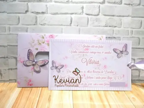 Convite Retrátil Borboleta Lilás