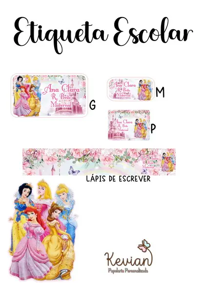 Etiqueta Escolar Princesas - Kit 3