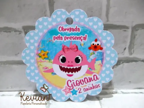 40 Tag Agradecimento Baby Shark Rosa