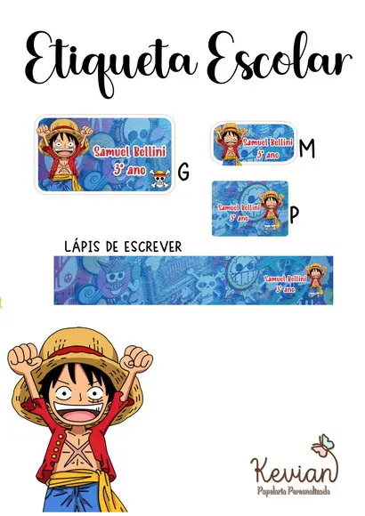 Etiqueta Escolar One Piece - Kit 3