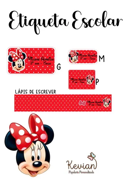 Etiqueta Escolar Minnie - Kit 3