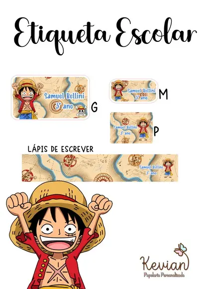 Etiqueta Escolar One Piece - Kit 3