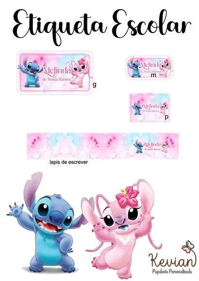 Etiqueta Escolar Stitch - Kit 3