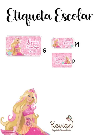 Etiqueta Escolar Barbie Sereia - Kit 2
