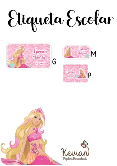 Etiqueta Escolar Barbie Sereia - Kit 1