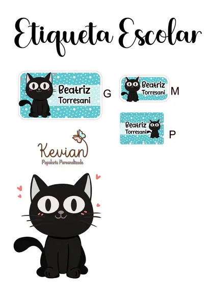 Etiqueta Escolar Gatinho - Kit 2