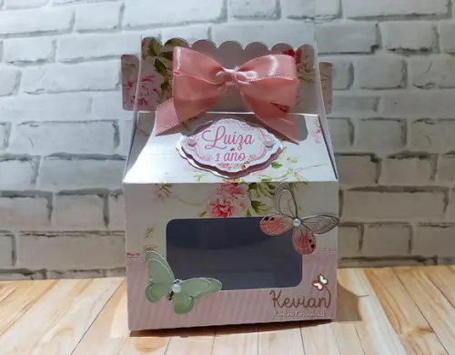Caixinha com Visor Borboleta Rosa e Verde