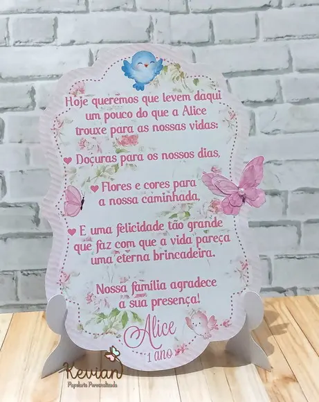Recado de Mesa Jardim com Aplique Borboleta