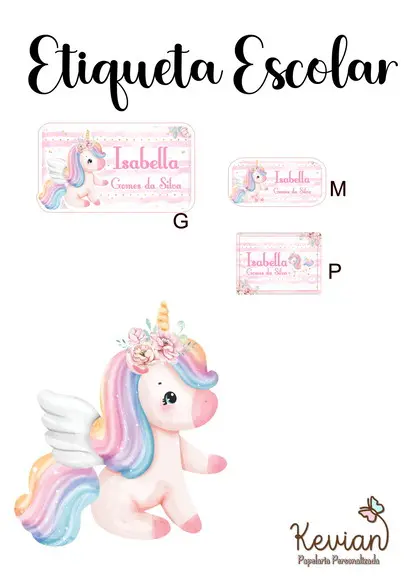 Etiqueta Escolar Unicórnio - Kit 2