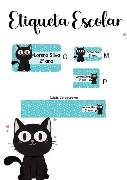 Etiqueta Escolar Gatinho - Kit 3