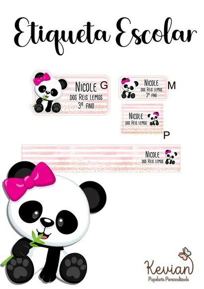 Etiqueta Escolar Panda - Kit 3