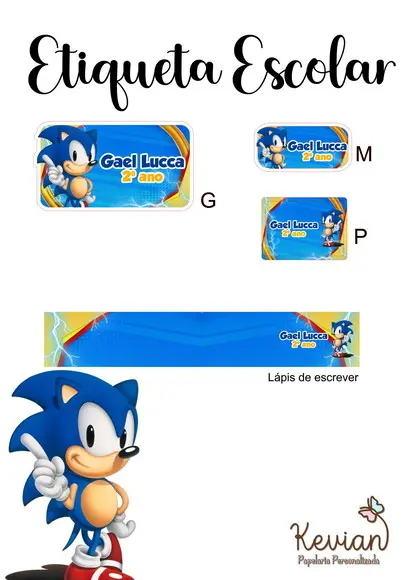 Etiqueta Escolar Sonic - Kit 3