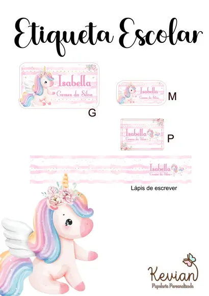 Etiqueta Escolar Unicórnio - Kit 3