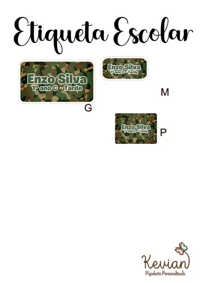 Etiqueta Escolar Estampa Exercito - Kit 2