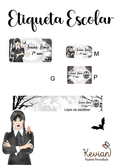 Etiqueta Escolar Wandinha - Kit 3