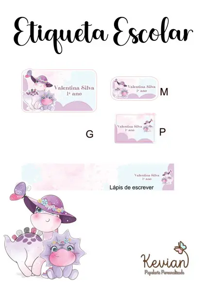 Etiqueta Escolar Dinossauro Menina - Kit 3