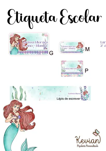 Etiqueta Escolar Pequena Sereia - Kit 3