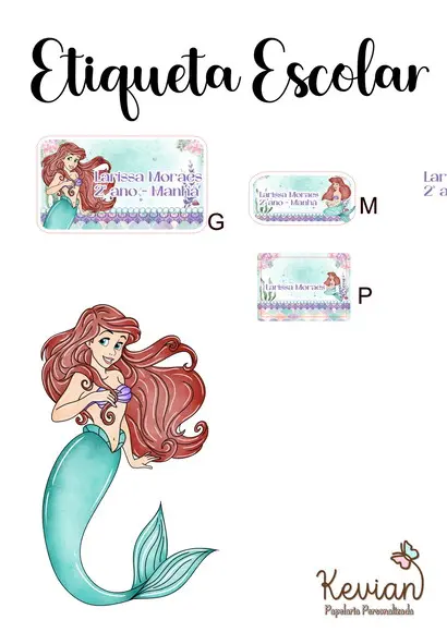 Etiqueta Escolar Pequena Sereia - Kit 2