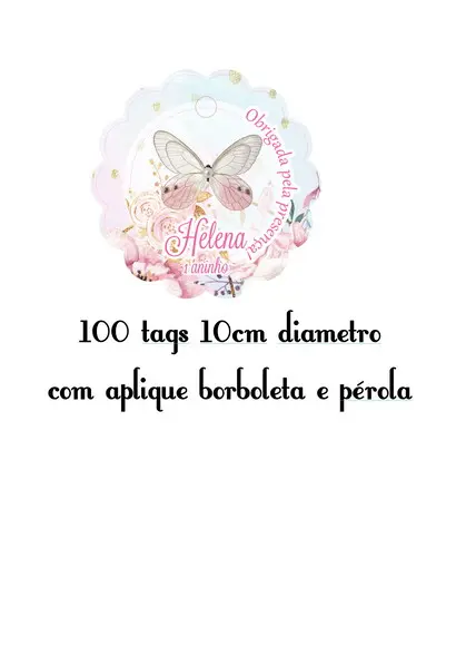 100 Tags 10cm com Aplique Borboleta - Enviar 14/01