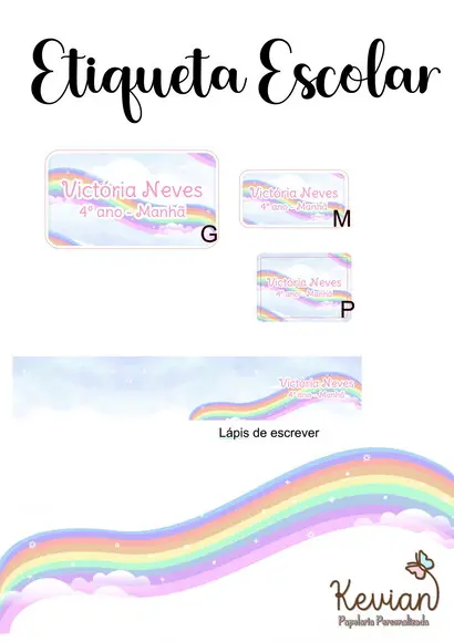 Etiqueta Escolar Arco Íris - Kit 3