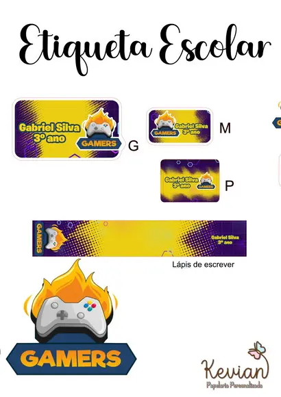 Etiqueta Escolar Gamer - Kit 3