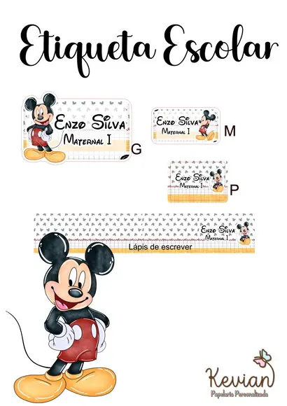 Etiqueta Escolar Mickey - Kit 3