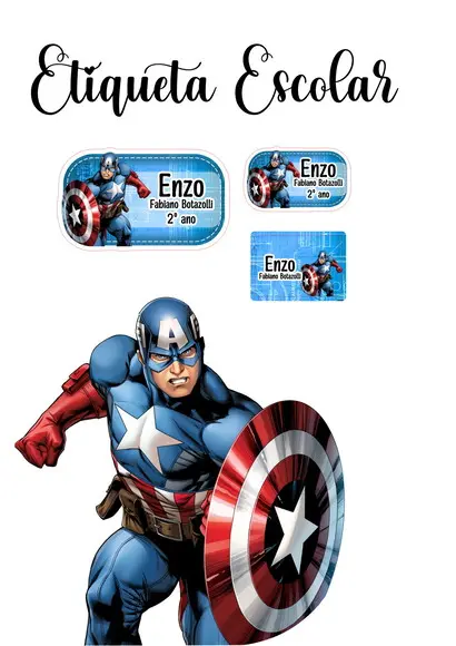 Etiqueta Escolar Capitão América - Kit 2