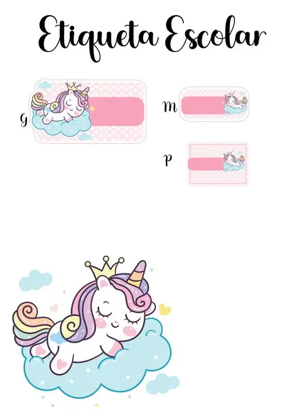 Etiqueta Escolar Unicórnio - Kit 2