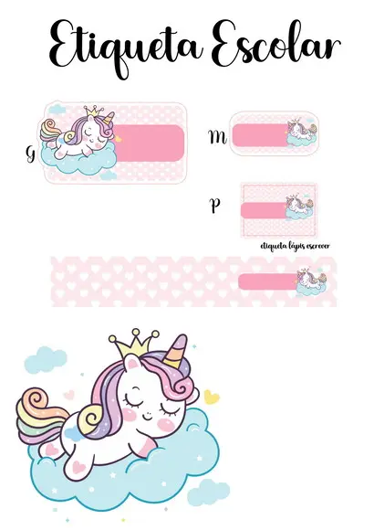 Etiqueta Escolar Unicórnio - Kit 3