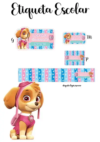 Etiqueta Escolar Patrulha Canina Menina - Kit 3