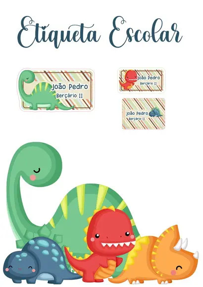 Etiqueta Escolar Dinossauro - Kit 1