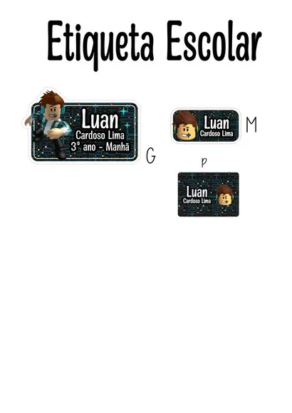 Etiqueta Escolar Roblox - Kit 1
