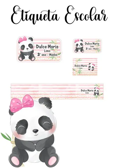 Etiqueta Escolar Panda - Kit 3
