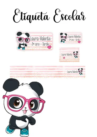Etiqueta Escolar Panda Luluca - Kit 3