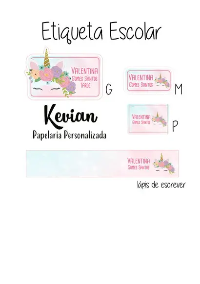 Etiqueta Escolar Unicórnio - Kit 3