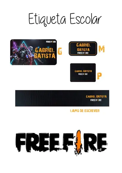 Etiqueta Escolar Free Fire - Kit 3