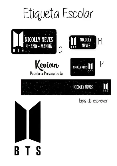 Etiqueta Escolar Bts - Kit 3