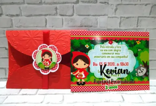 Convite Chapeuzinho Vermelho - Envelope Texturizado