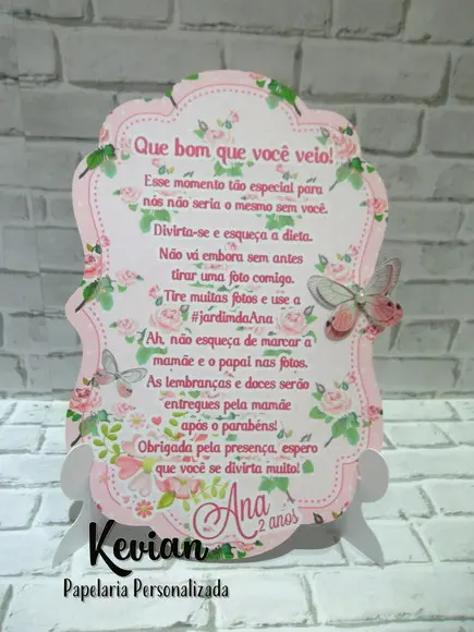 Recado Mesa Jardim com Aplique Borboleta