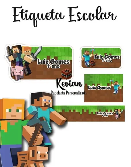 Etiqueta Escolar Minecraft - Kit 3