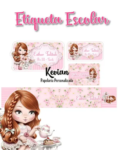 Etiqueta Escolar Jolie Ruiva - Kit 3