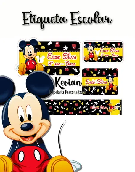 Etiqueta Escolar Mickey - Kit 3