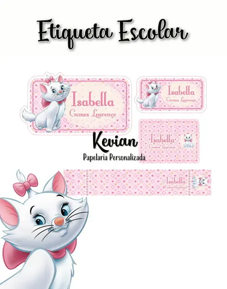 Etiqueta Escolar Gatinha Marie - Kit 3