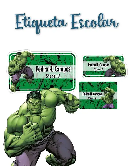 Etiqueta Escolar Hulk - Kit 2