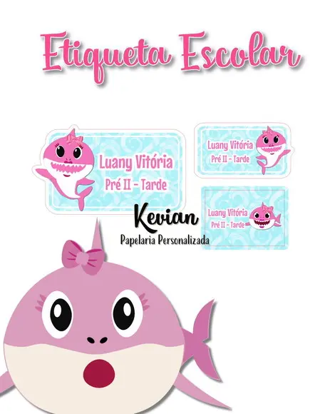 Etiqueta Escolar Baby Shark Rosa - Kit 2